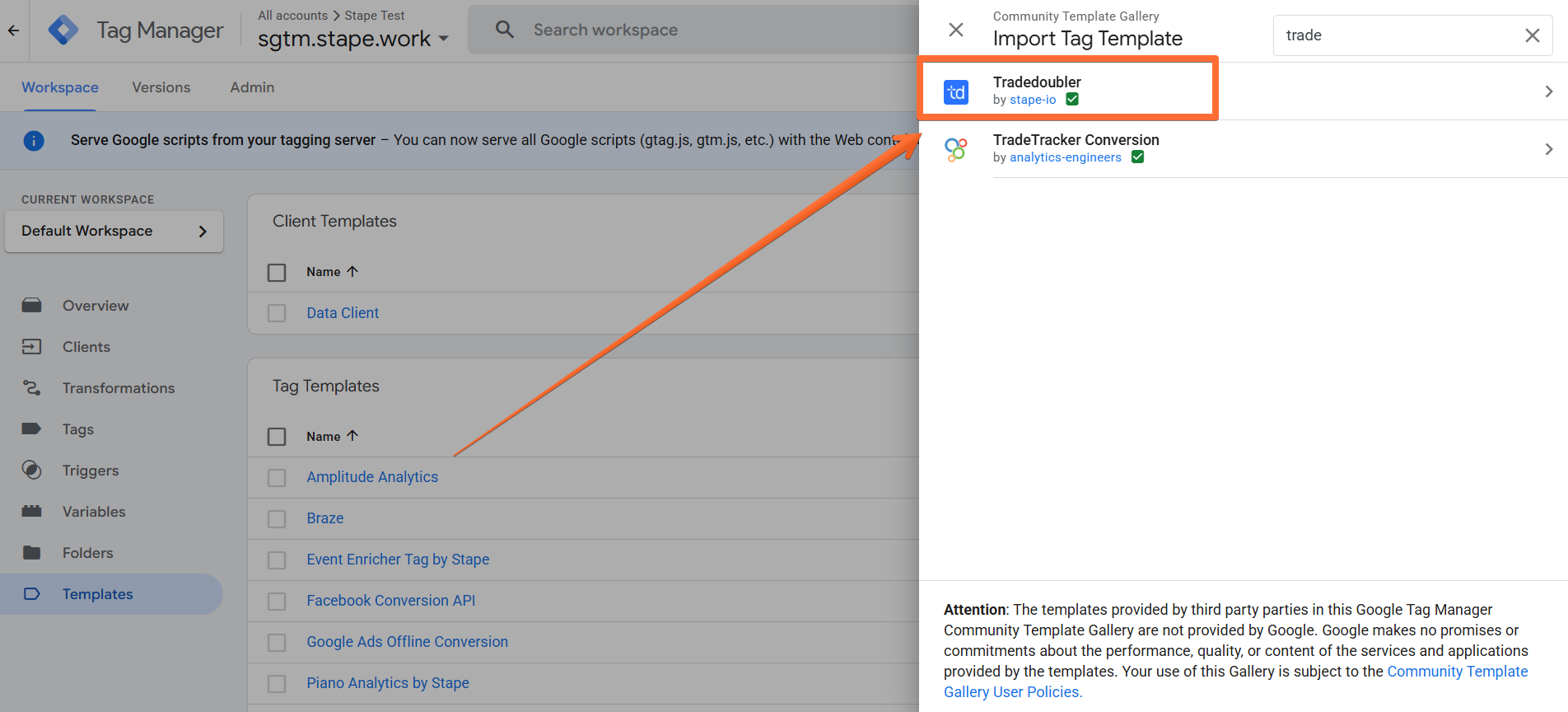 Add the Tradedoubler tag template 