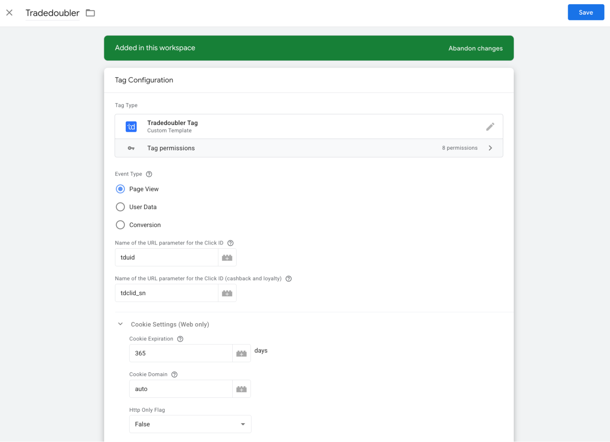 Configure the Tradedoubler tag