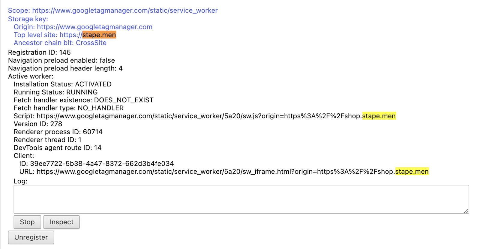 Service Worker servi depuis googletagmanager.com
