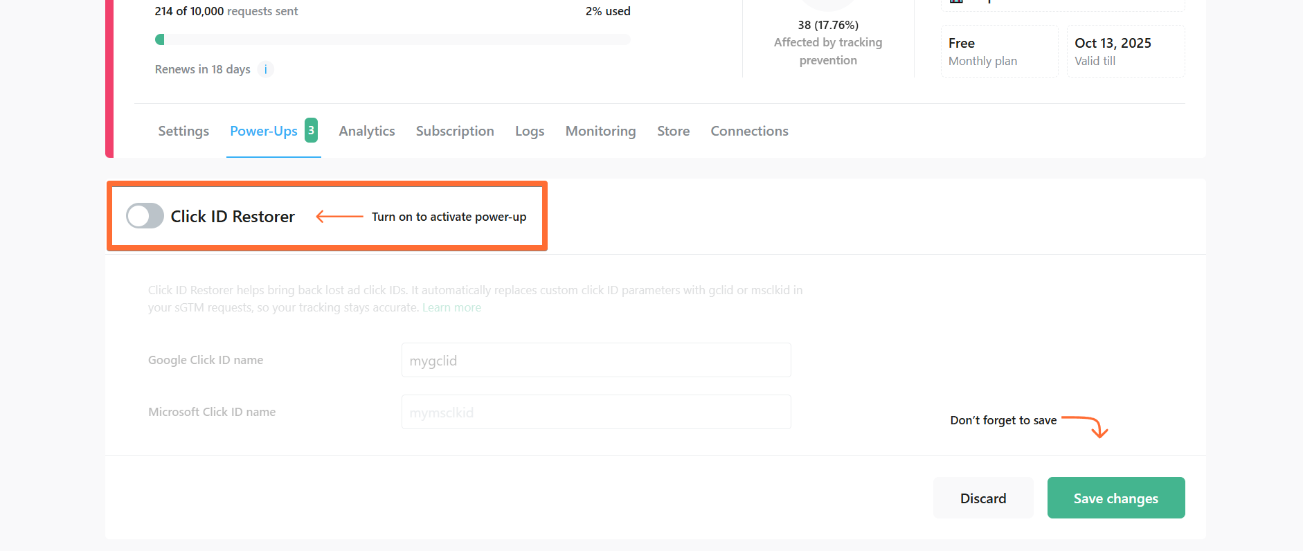 L’interrupteur Click ID Restorer 