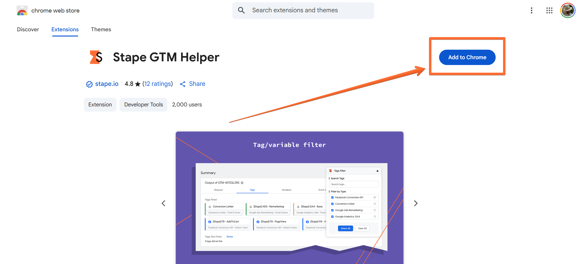 Add Stape GTM Helper to Chrome