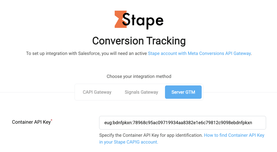 Container API Key in the Container settings section