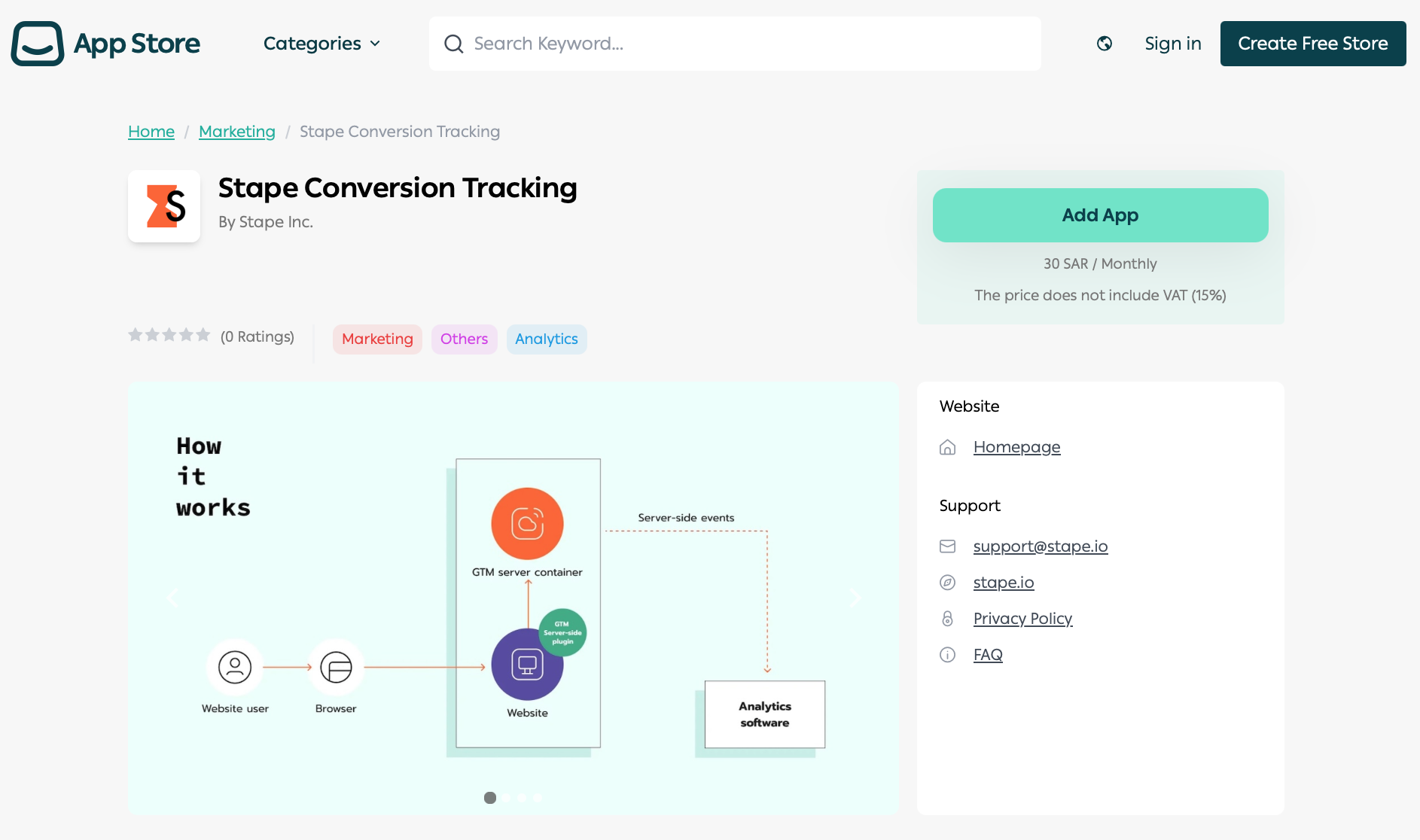 Stape Conversion Tracking app in Salla's marketplace