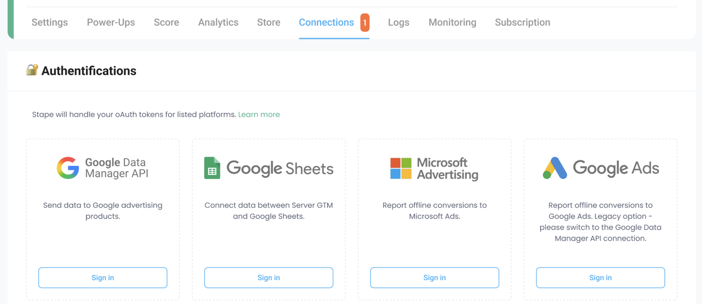 The Connections tab