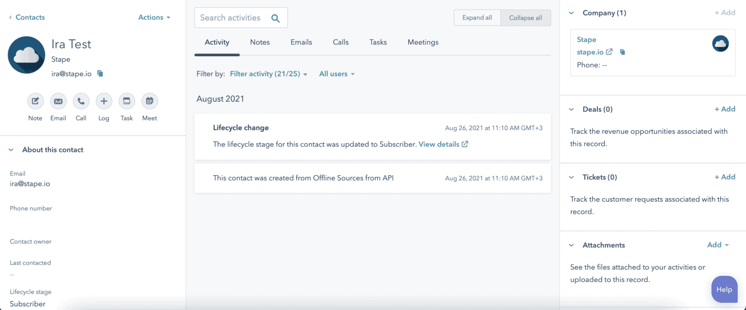 HubSpot tag activity