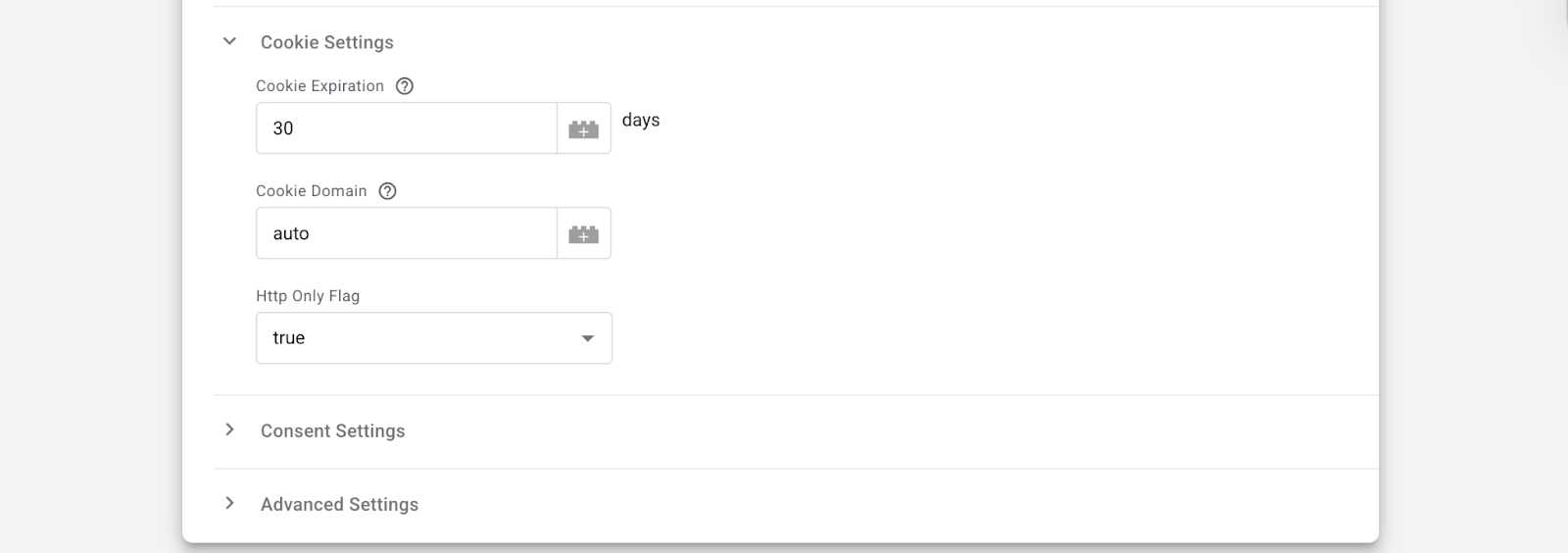 Example of filled-out Cookie Settings form