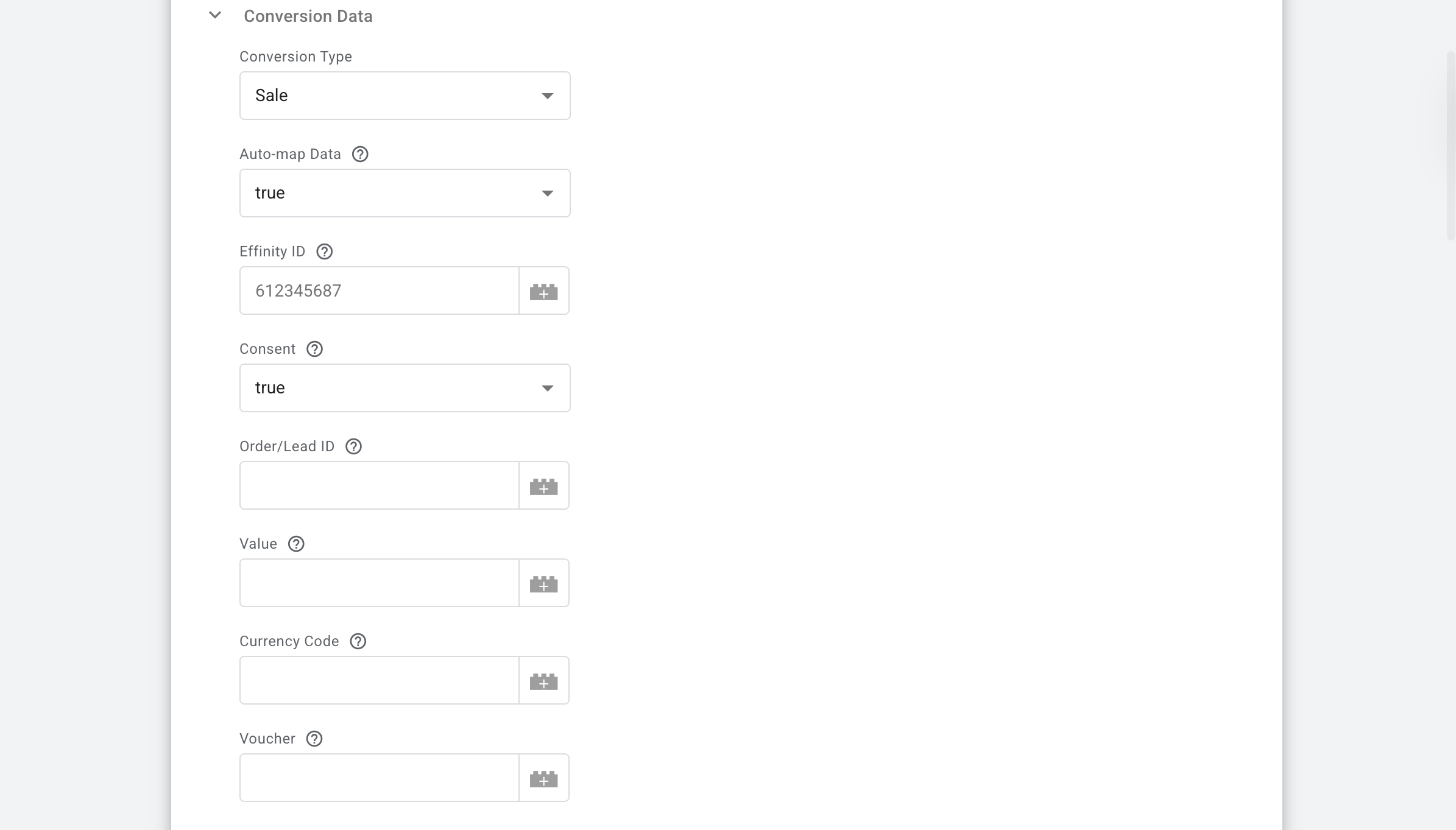 Conversion Data section