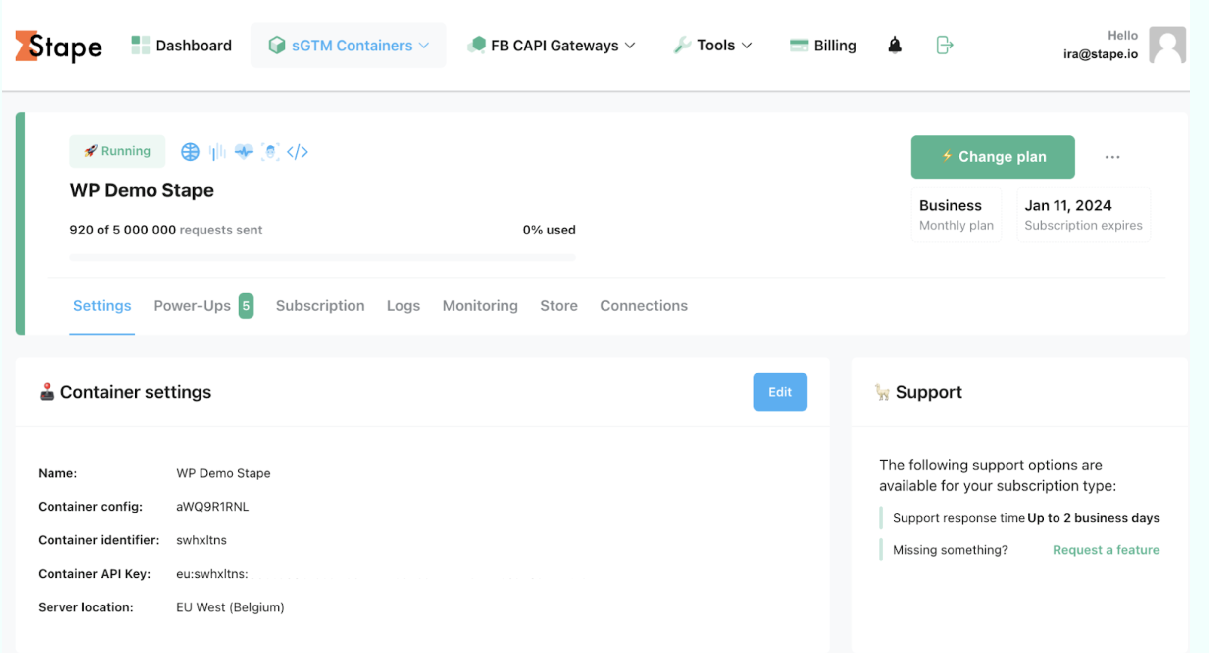 Running container on Stape
