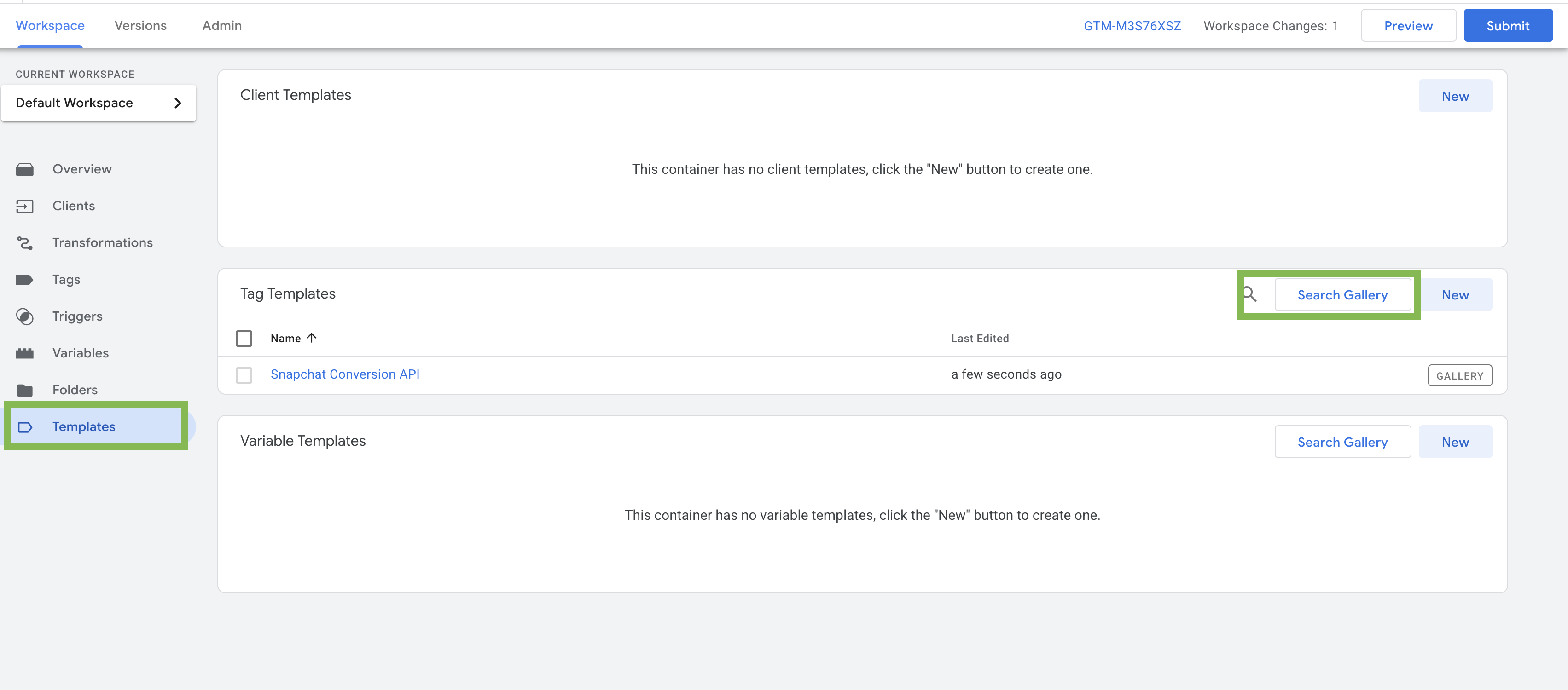 Templates on tagmanager.google.com