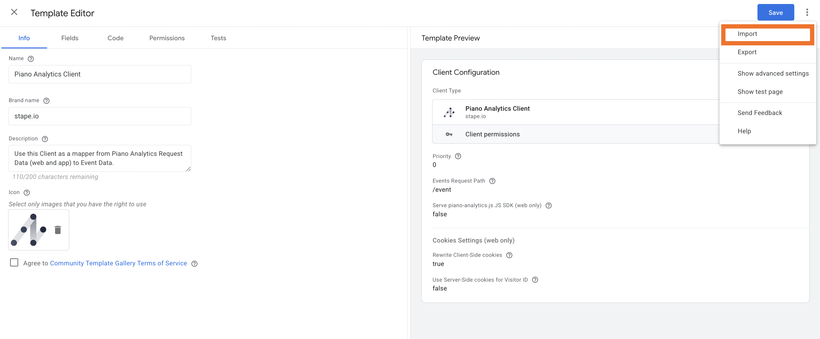 Import Client template