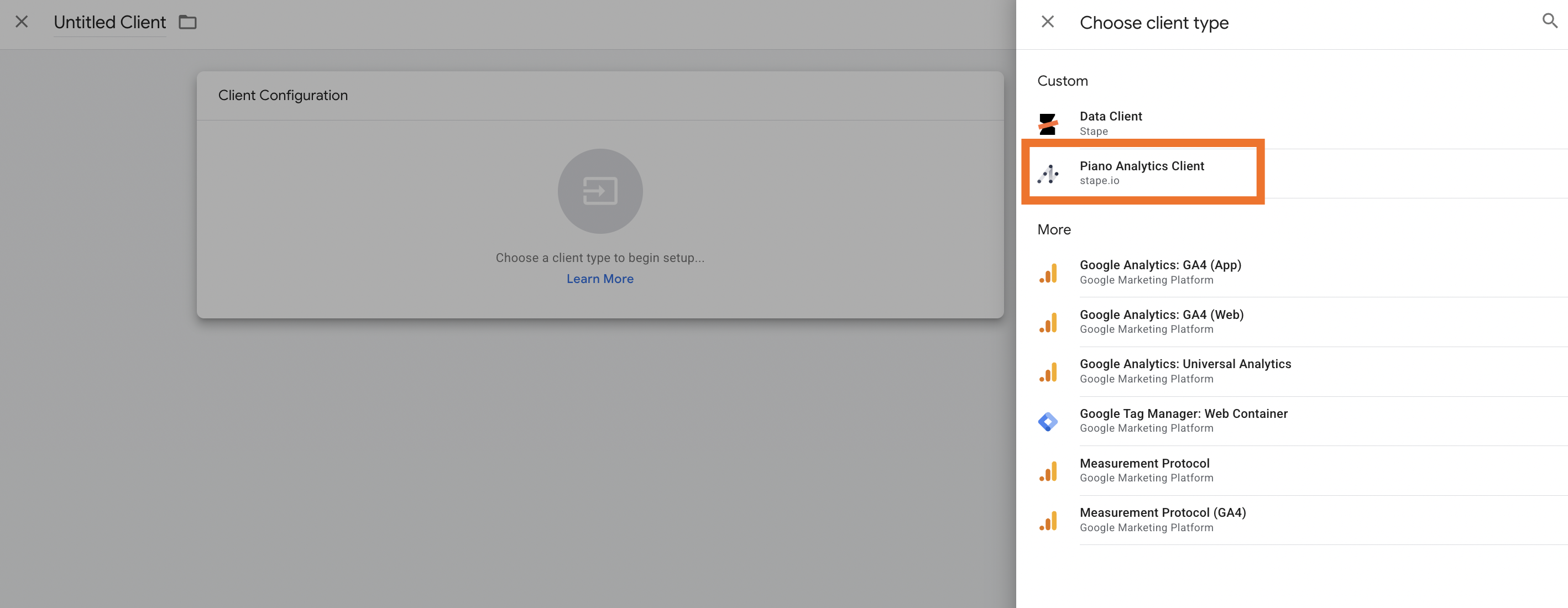 Choose Client type in server GTM