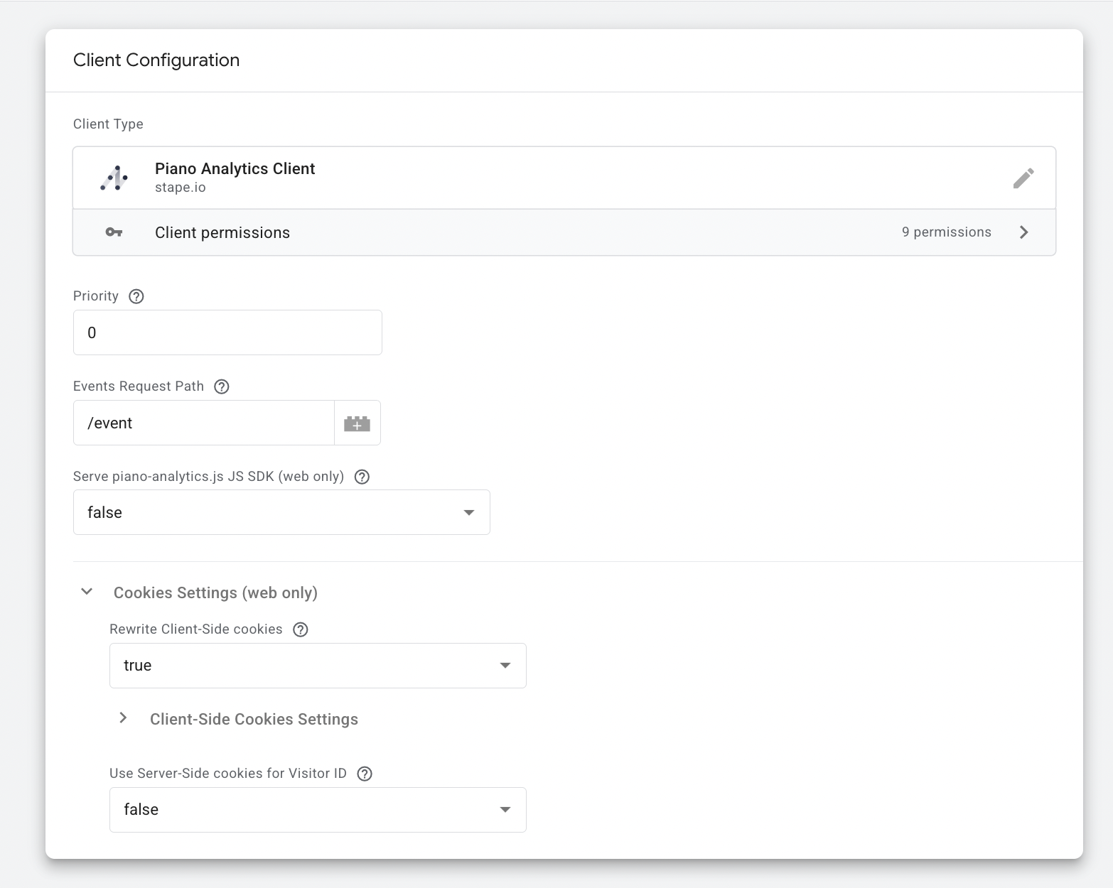 Client configuration