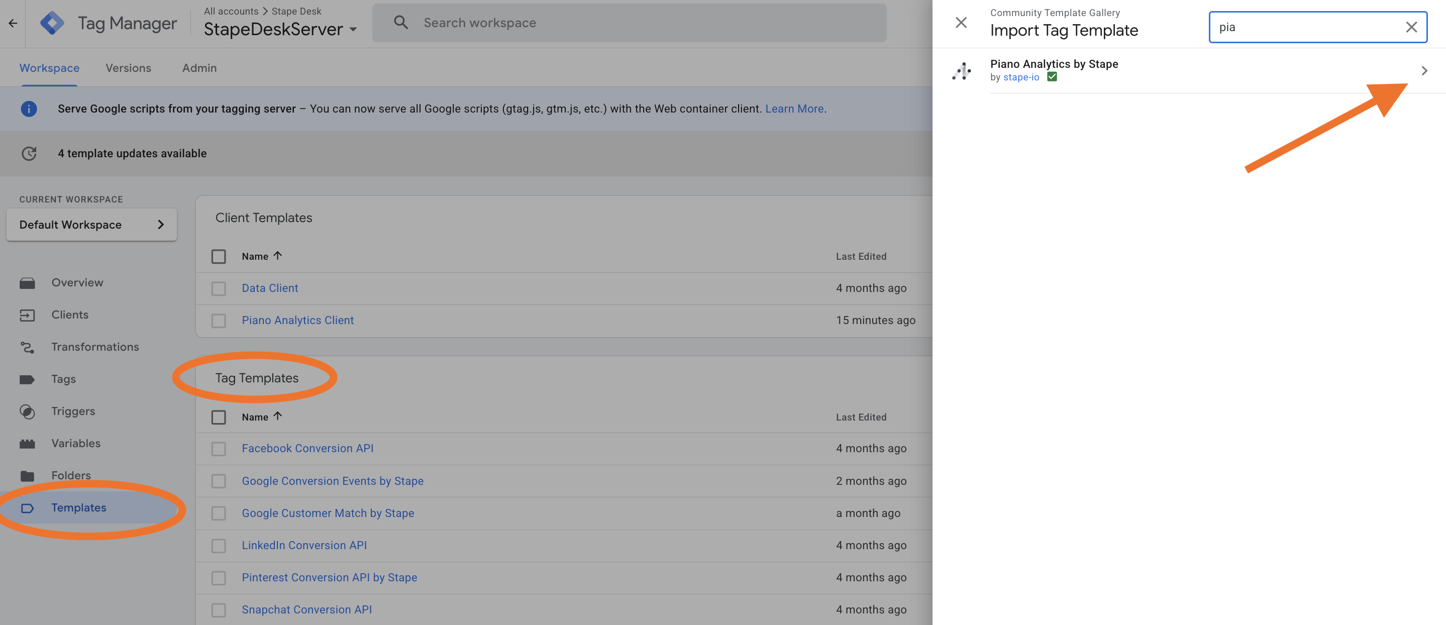 Add Piano Analytics tag template