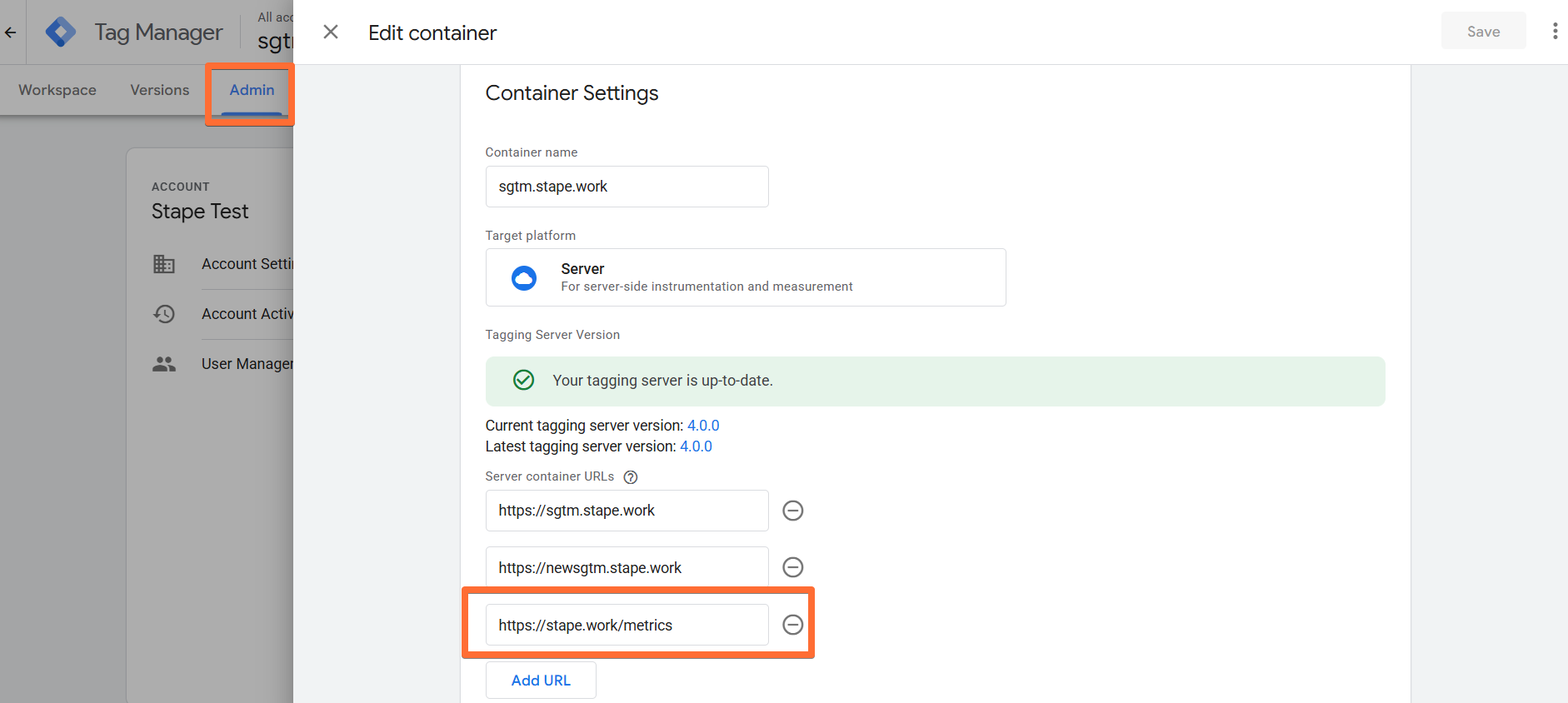 Adding the same-origin path to container settings