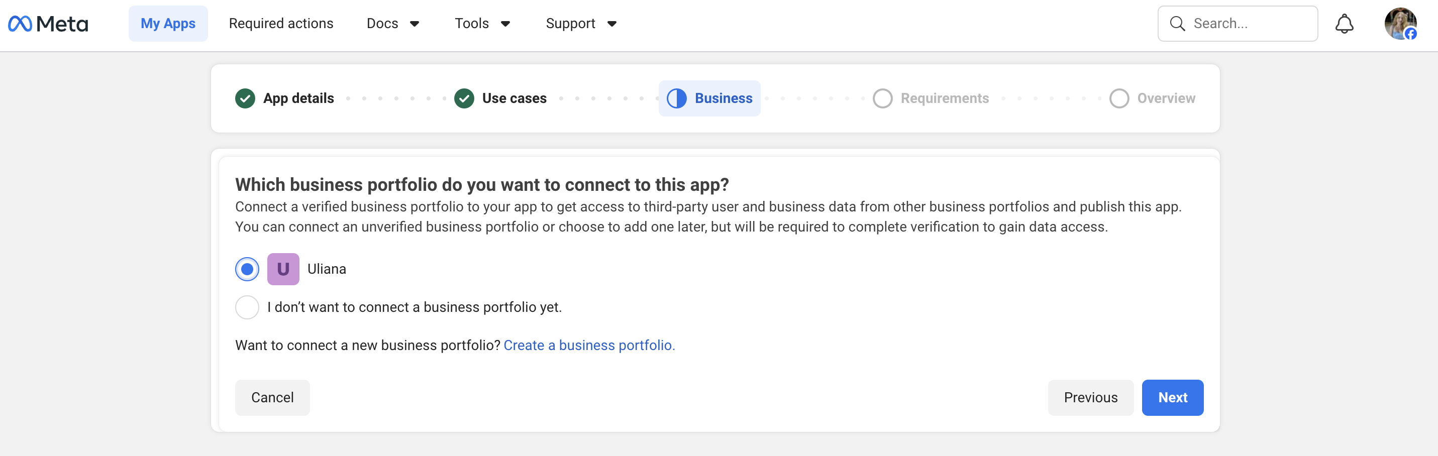 Select the business portfolio