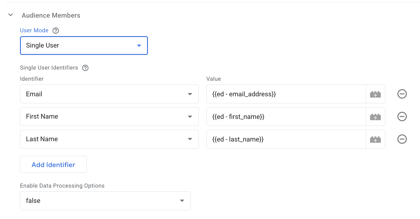 Single user configuration example