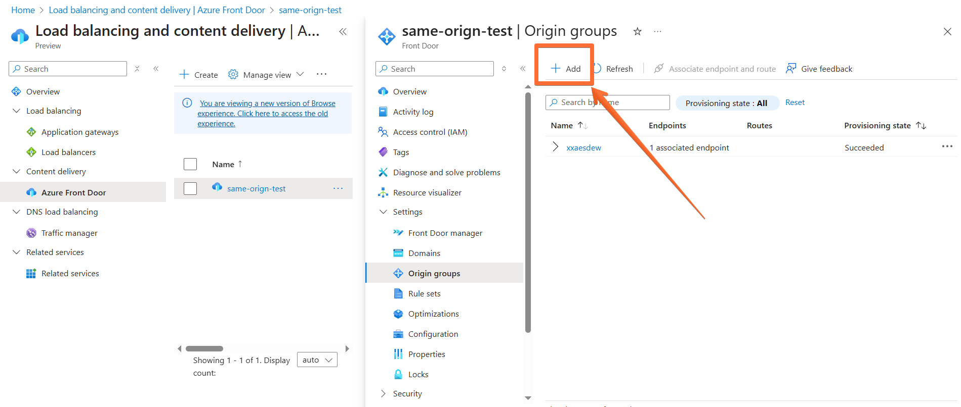 Add an origin group button