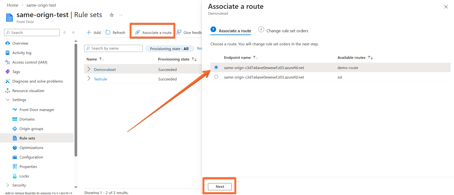 Associating a route