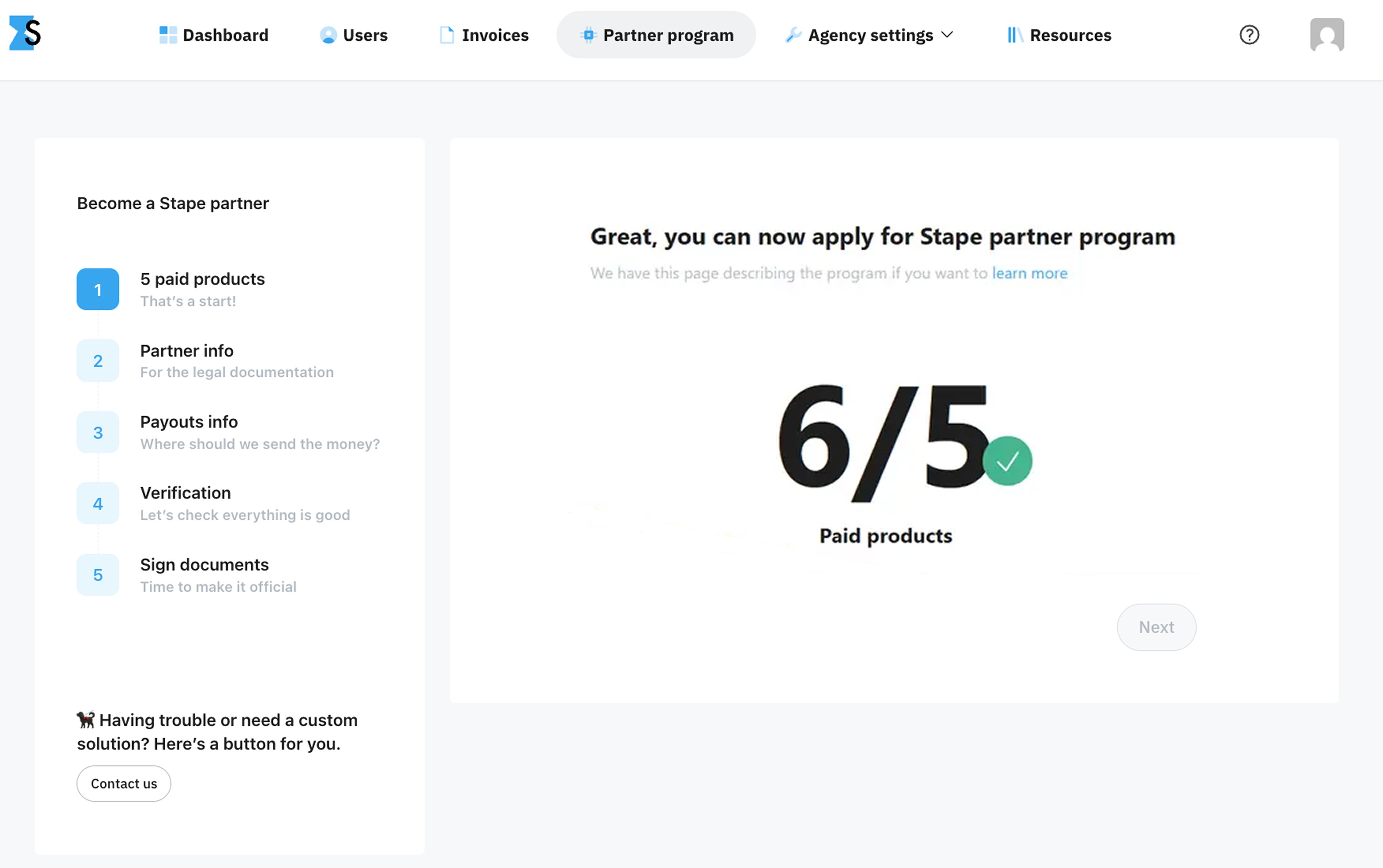 Open the Partner program tab