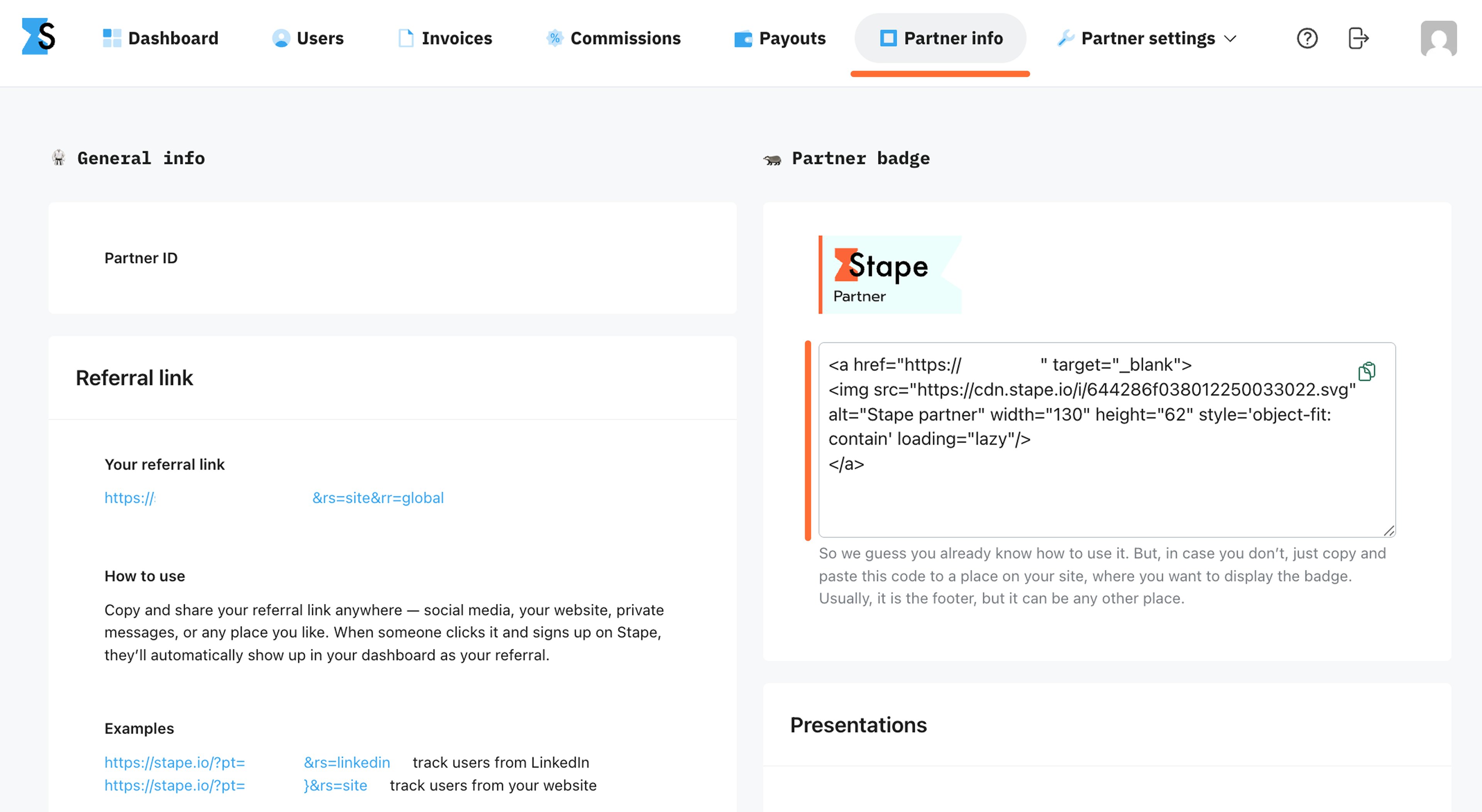 Where to find Stape Partner badge code