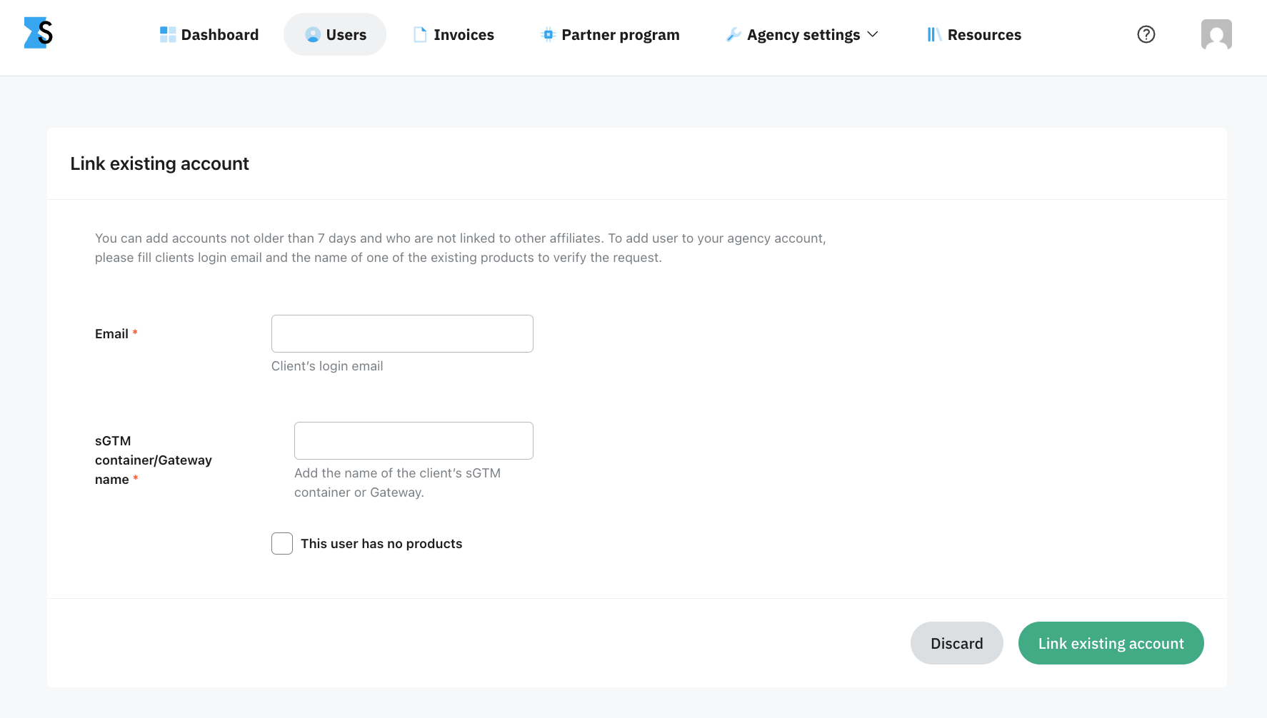 Enter the user's email and product