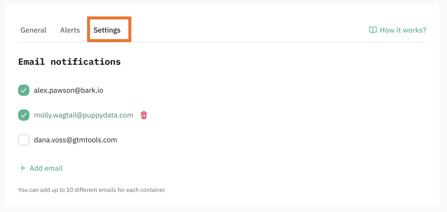 Monitoring - email settings