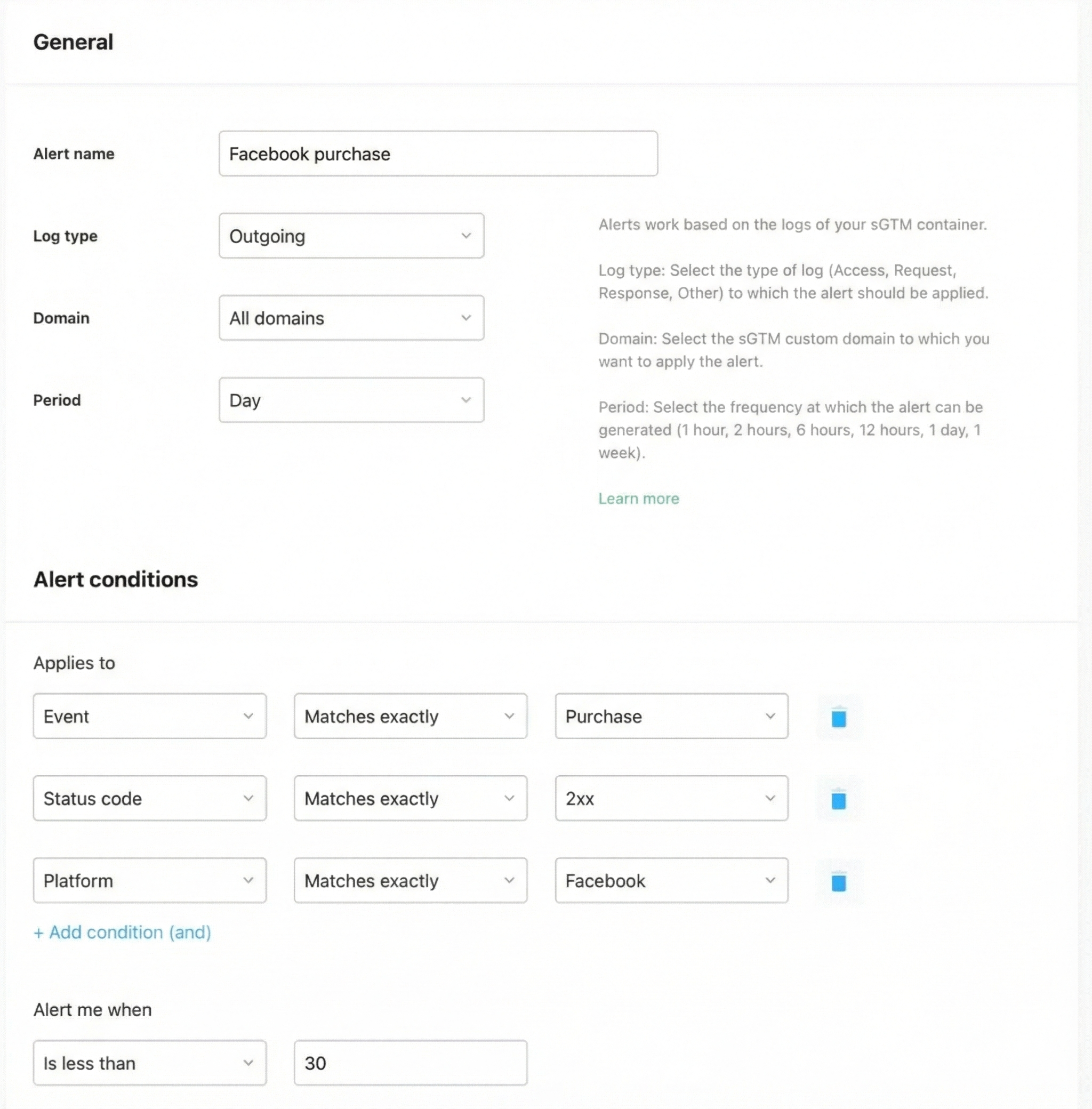Monitoring example - Facebook purchase events