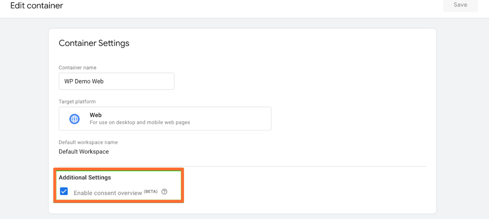"Enable consent overview" checkbox