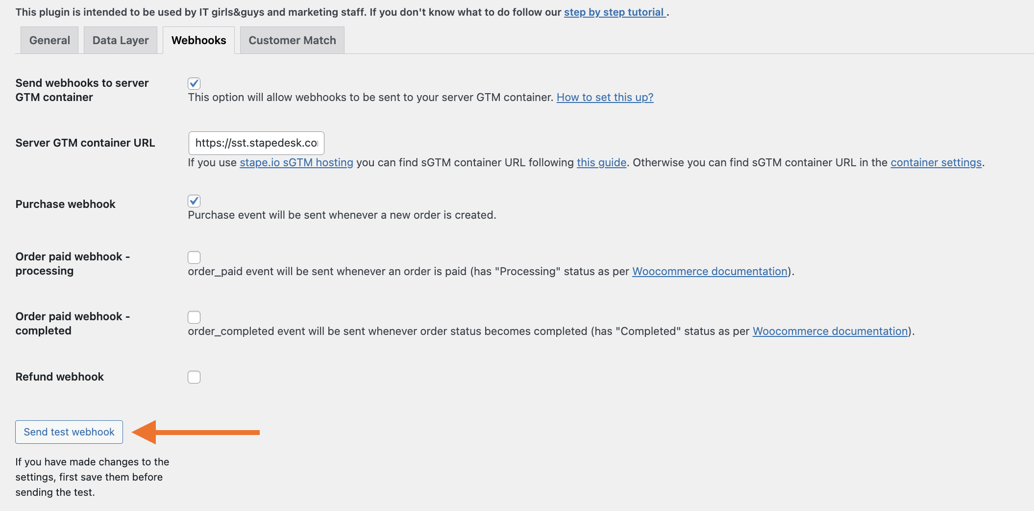 Send test webhook