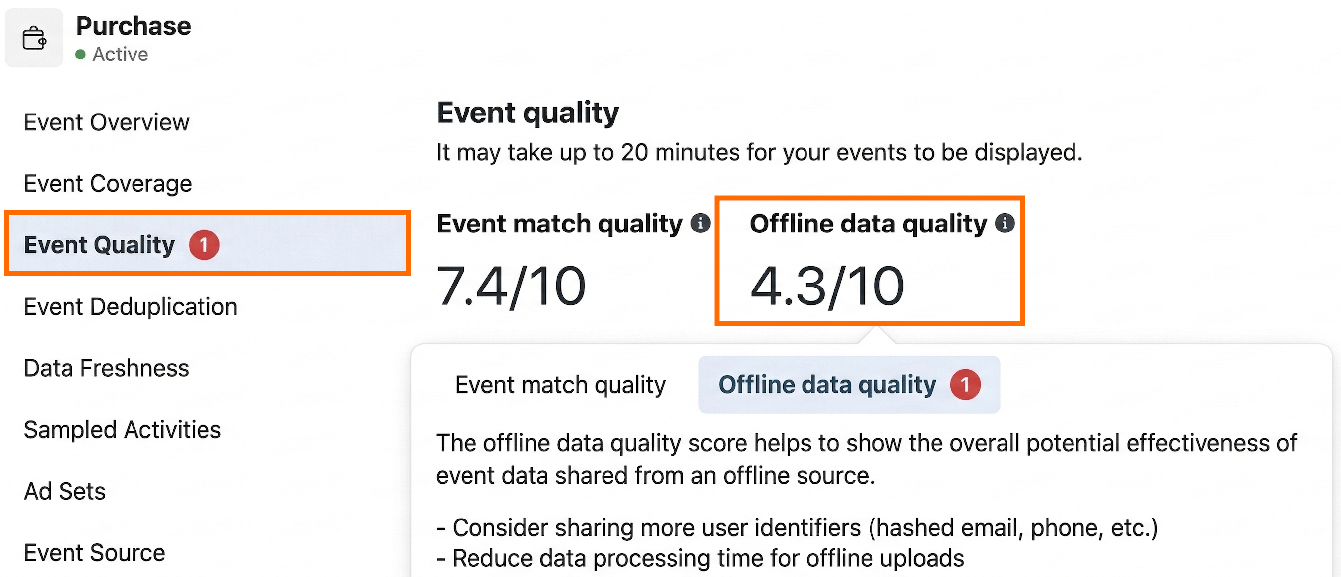 Offline data quality score