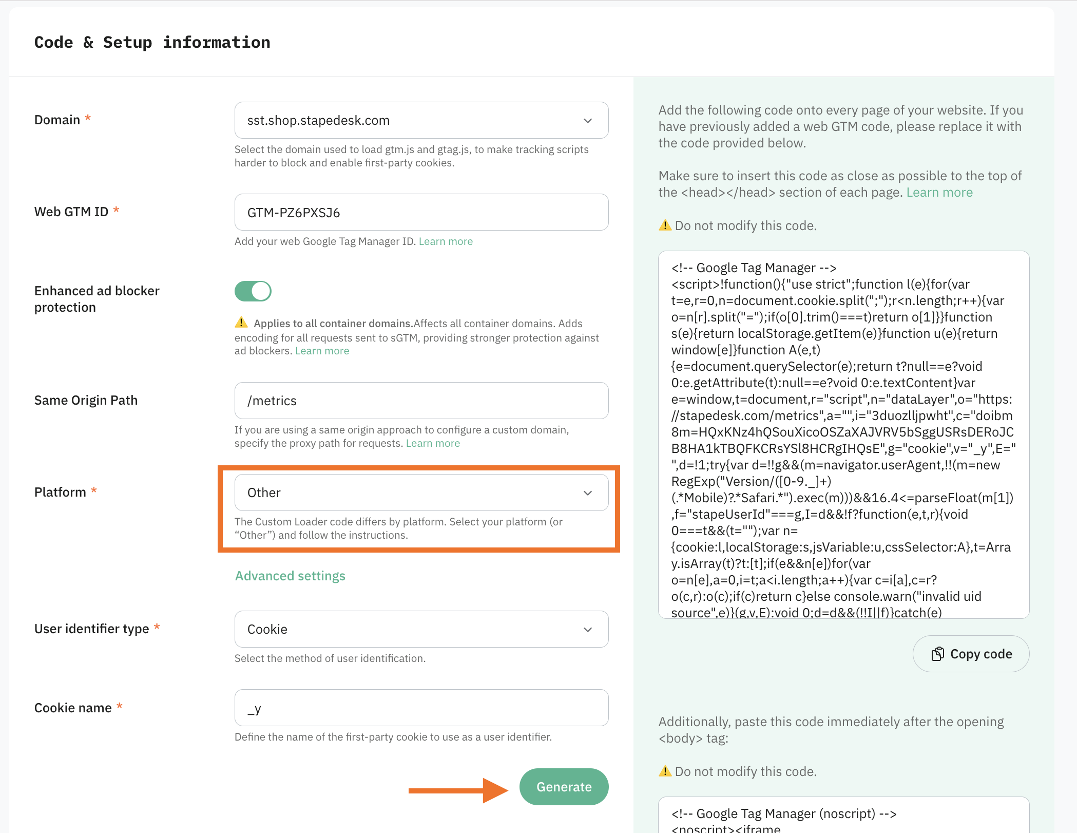 Generate code for other websites
