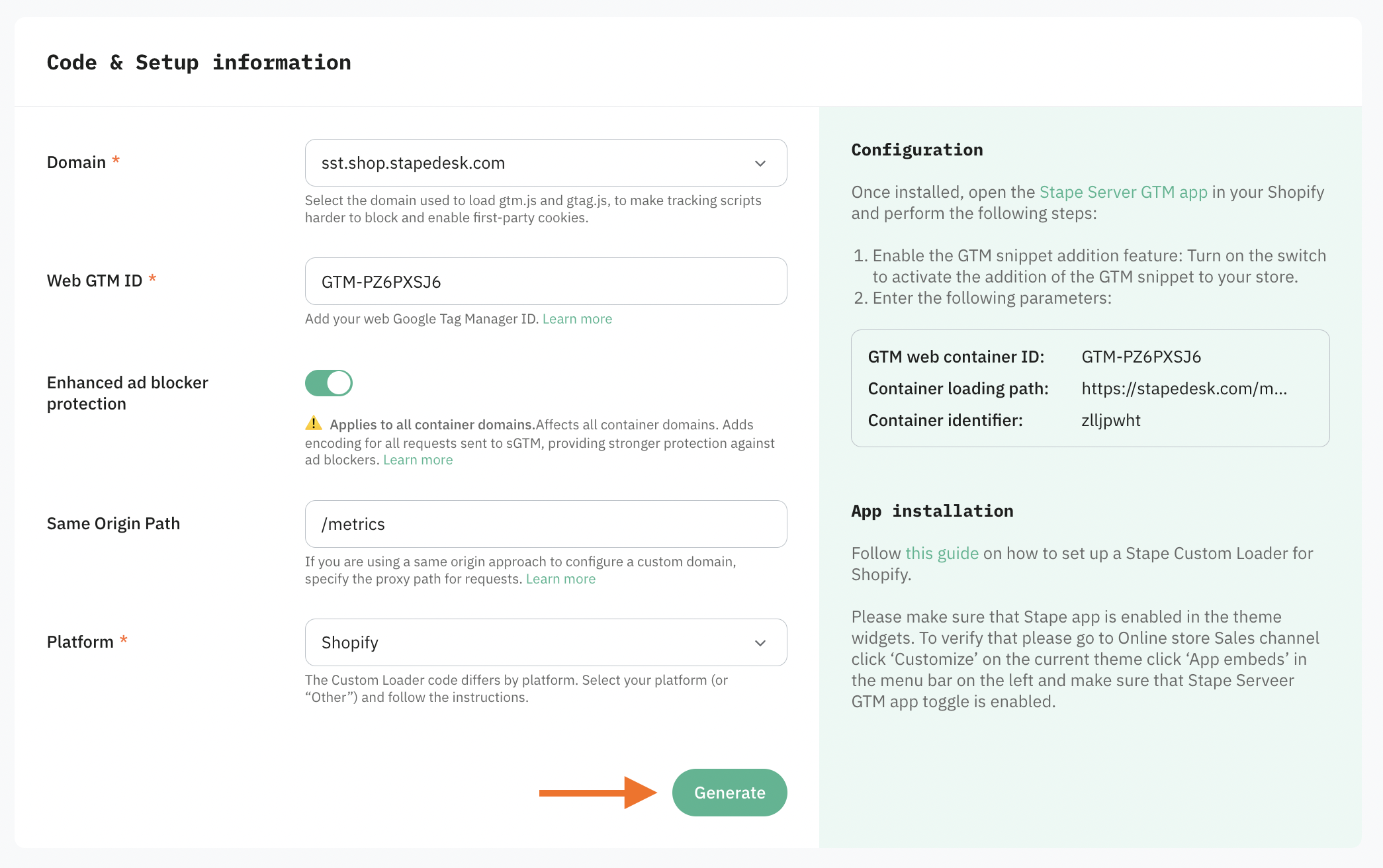 Config example for Shopify