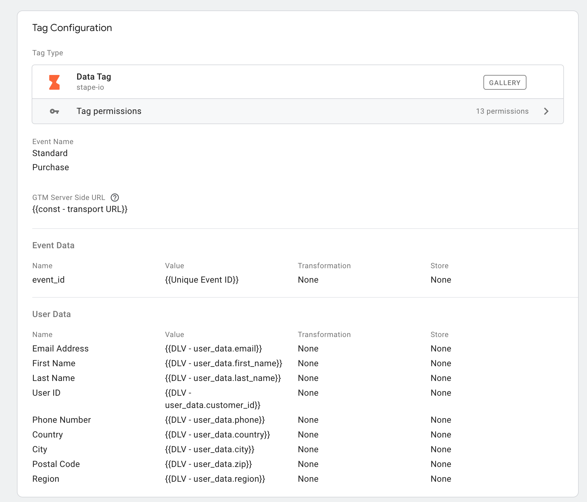 Transfer data to the server container