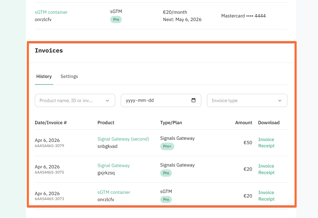 Invoice history