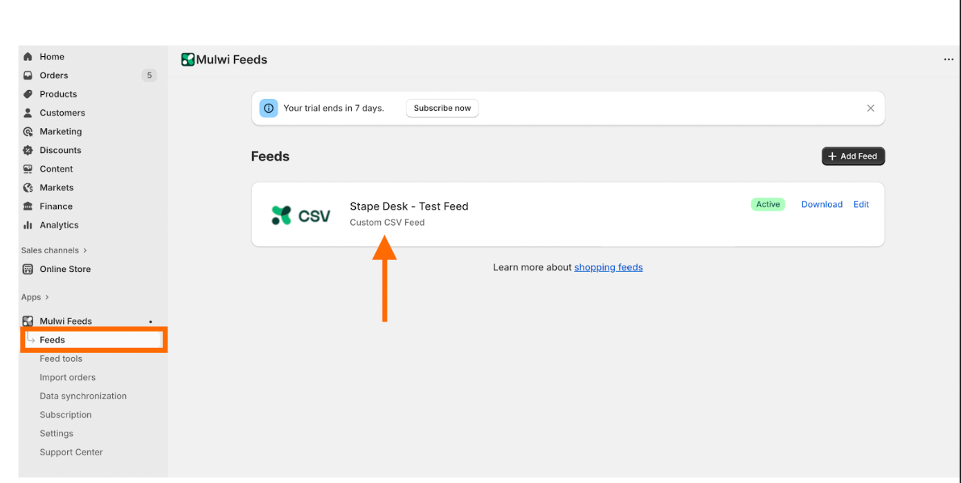 Click the feed you’ve just created
