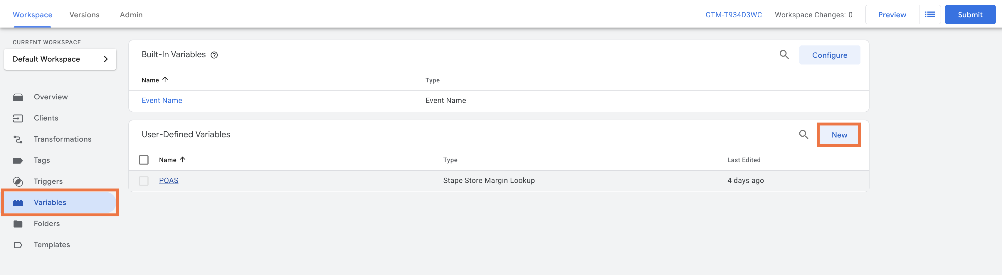 Click Variables and click New