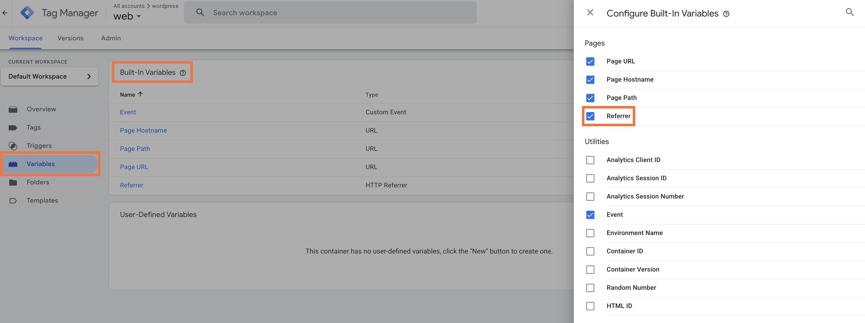enable the Referrer variable