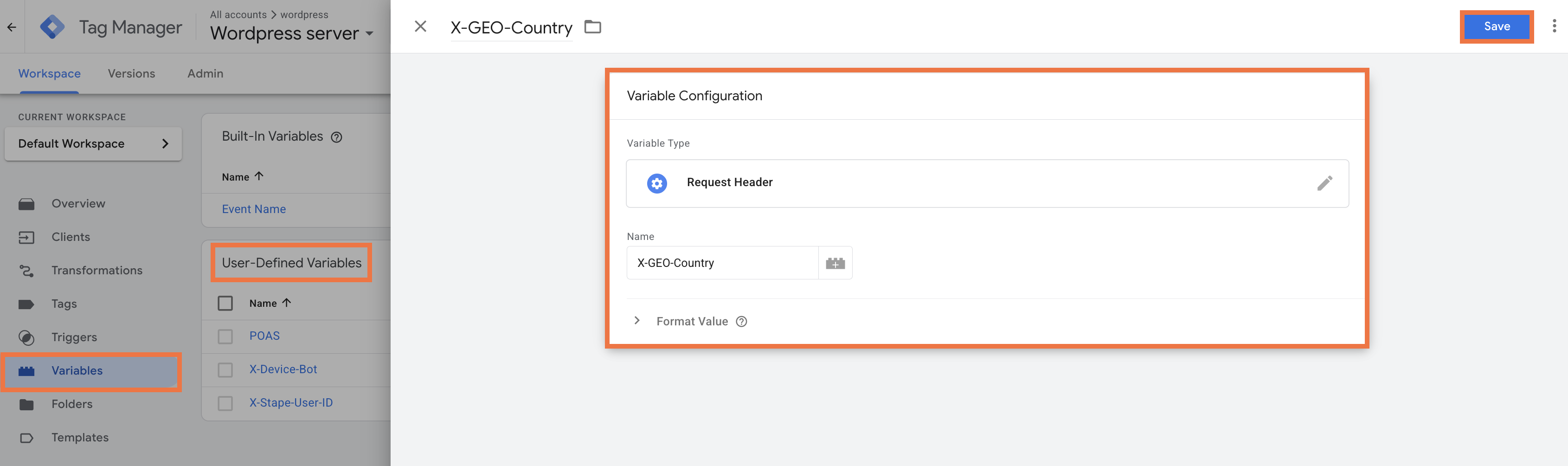Create a Request Header variable