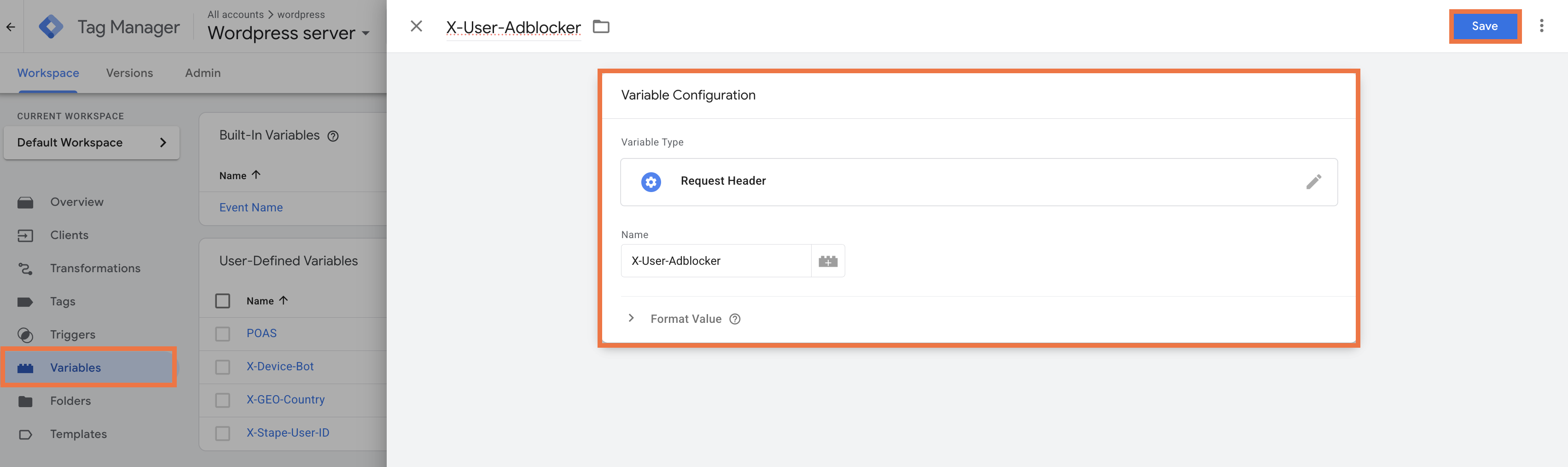 Create a new User-Defined Variable with the type Request