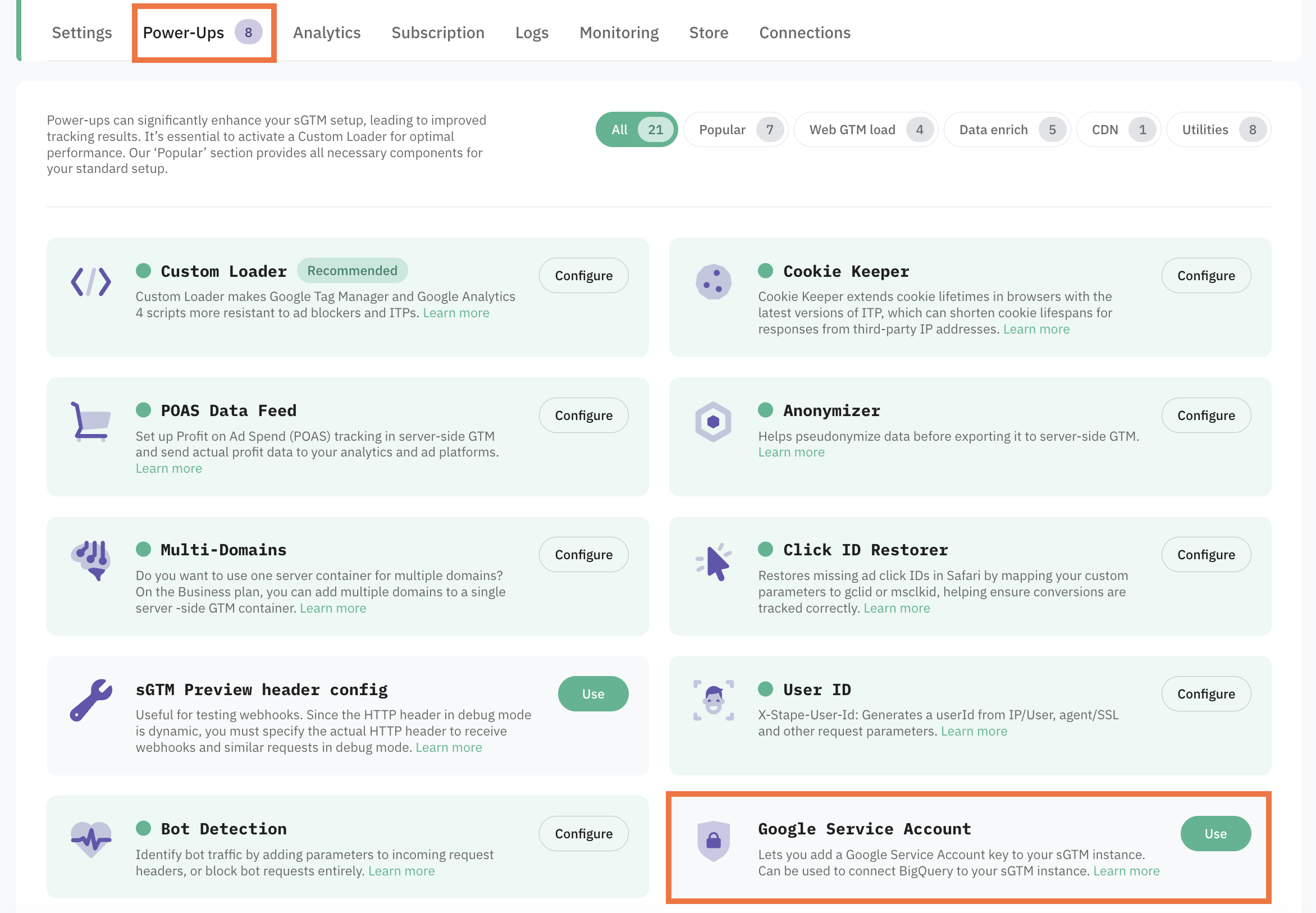  Google Service Account panel
