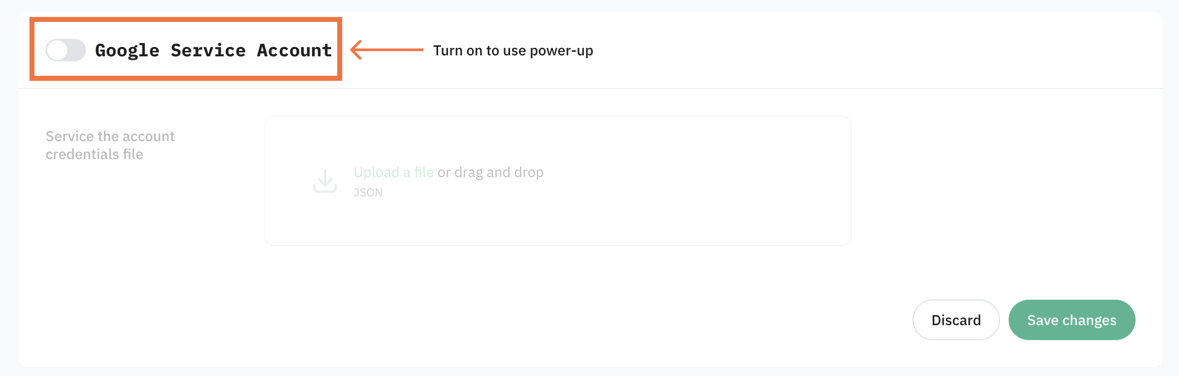Toggle the Google Service Account switch
