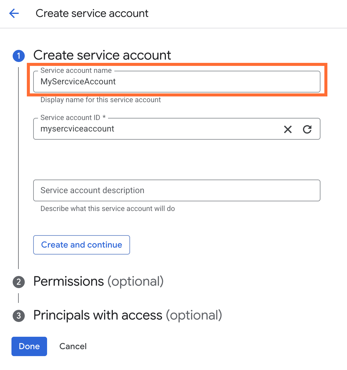 Enter a name, and click Create and continue