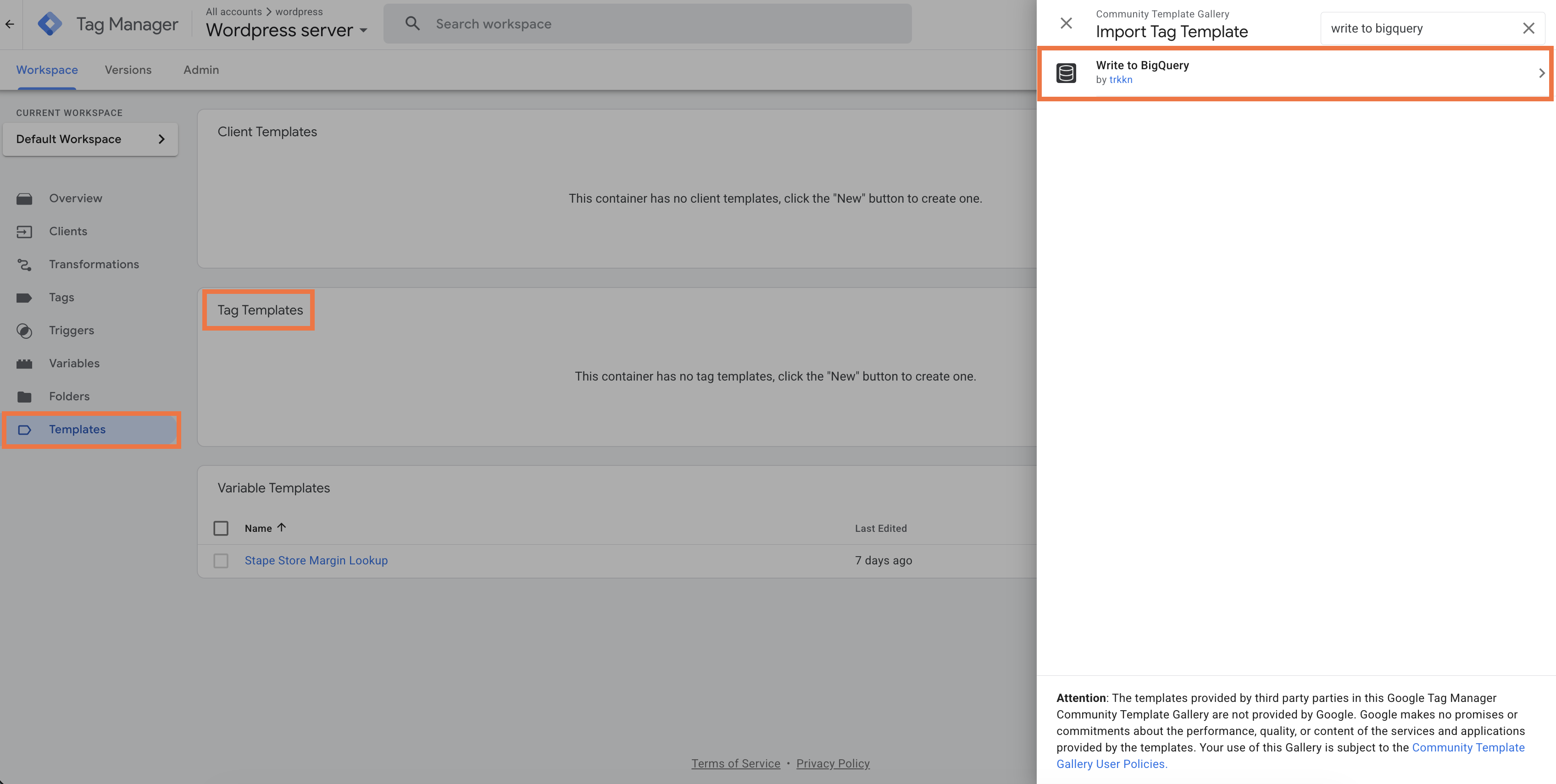 add the Write to BigQuery tag