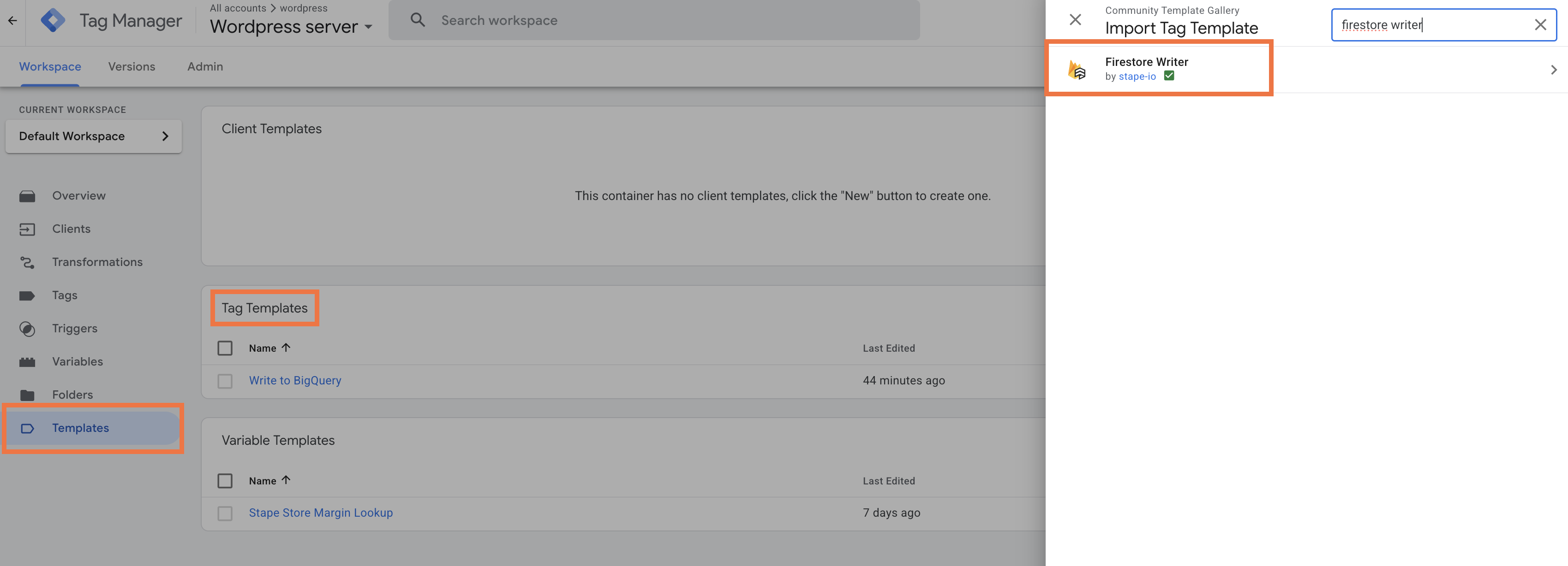 add the Firestore Writer tag