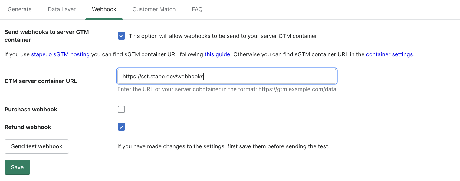 Webhooks tab