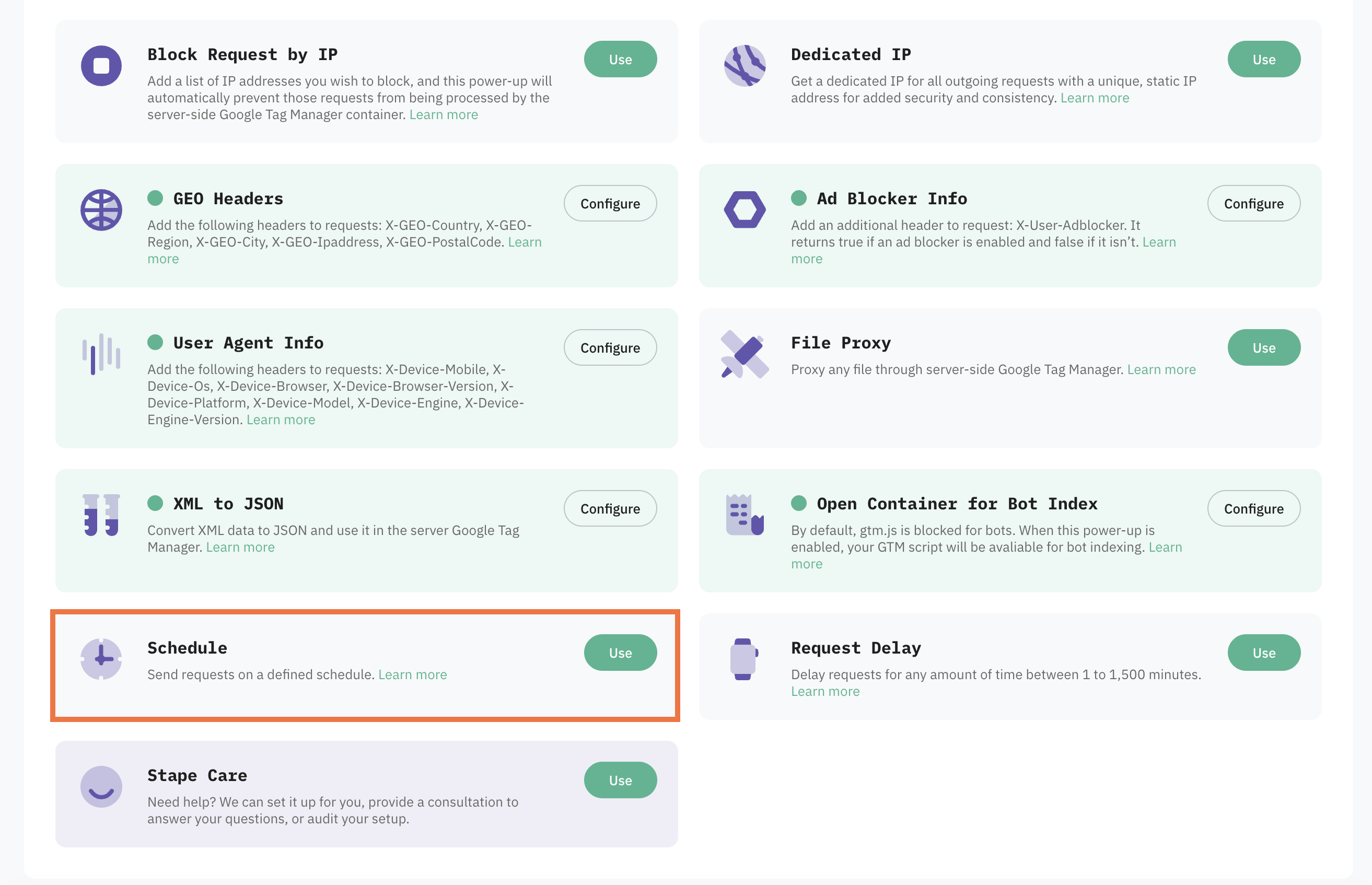 Click Use next to the Schedule panel