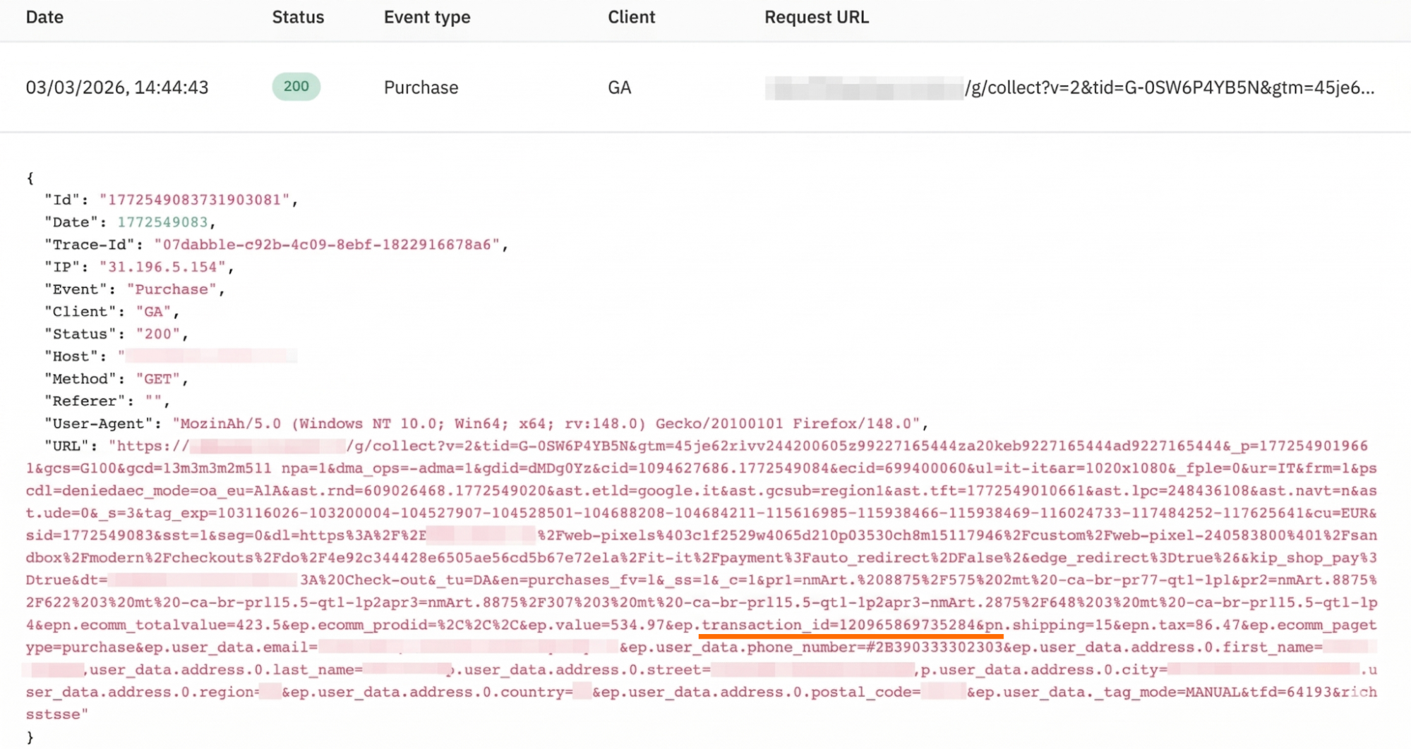 Find the “transaction_id” in the URL.