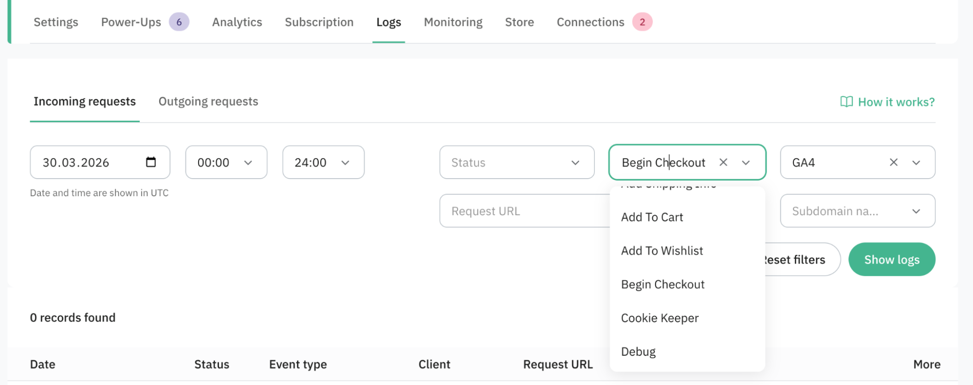 Navigate to your Incoming logs, add the filters