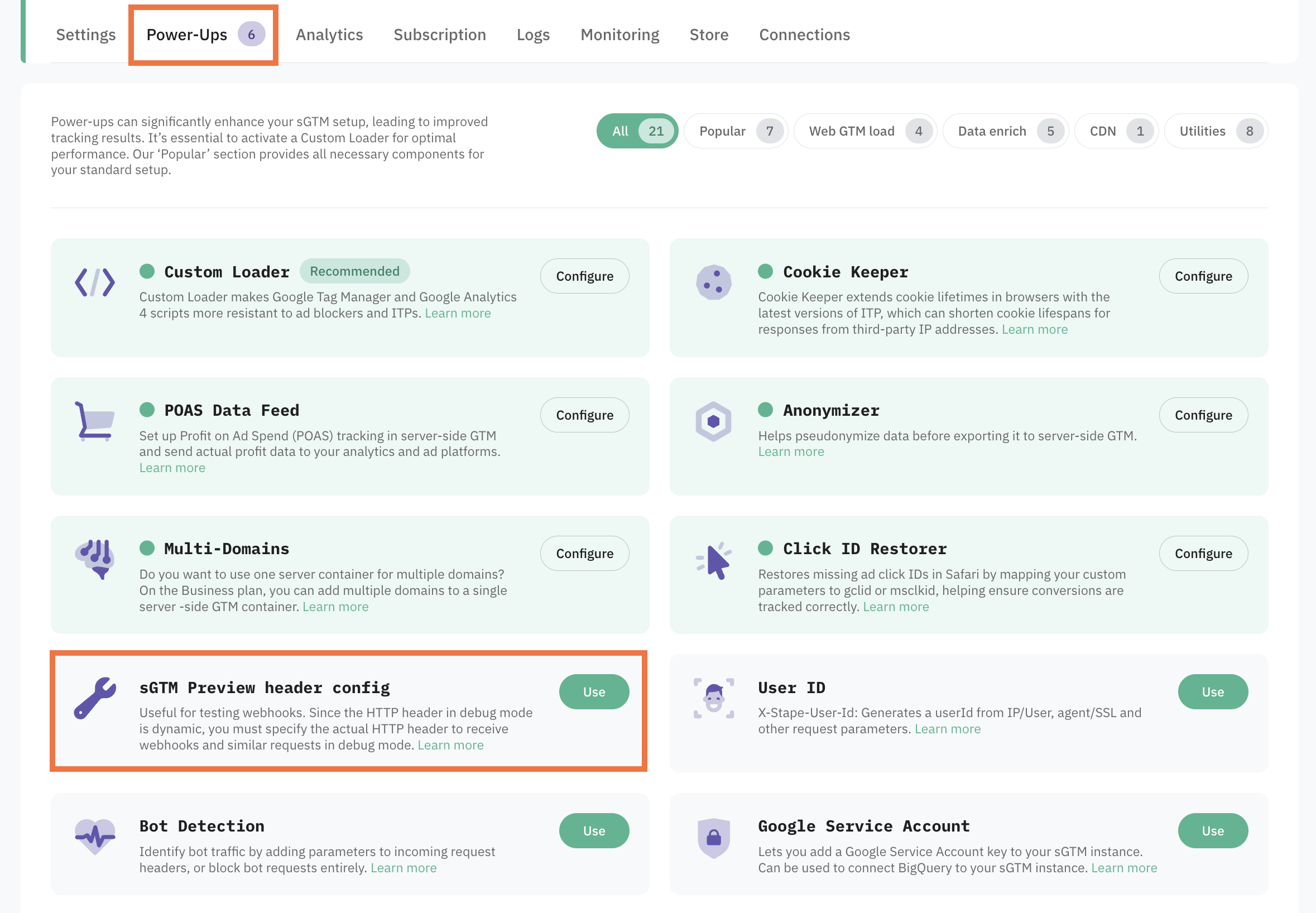 Use sGTM Preview header config
