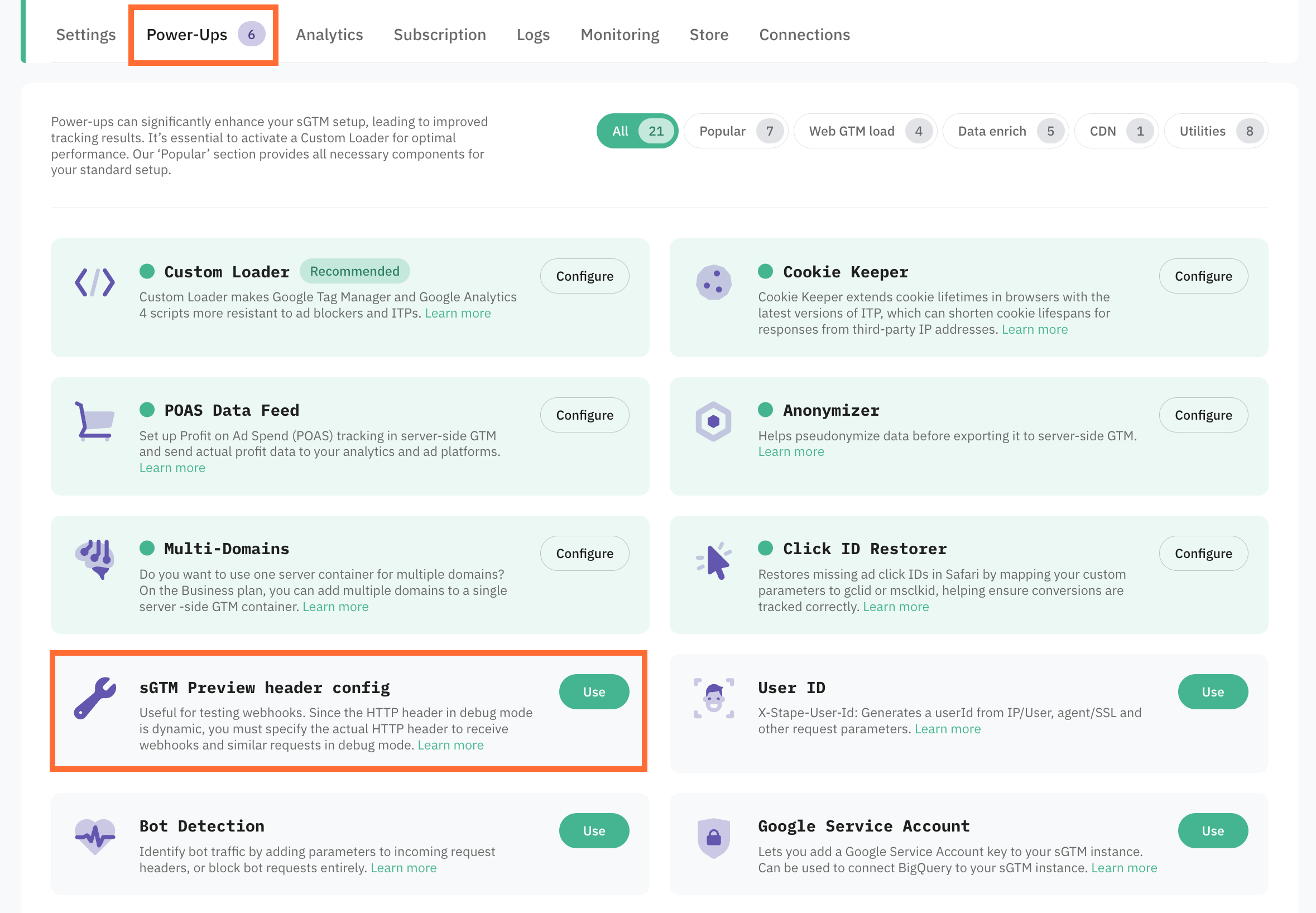 Use sGTM Preview header config
